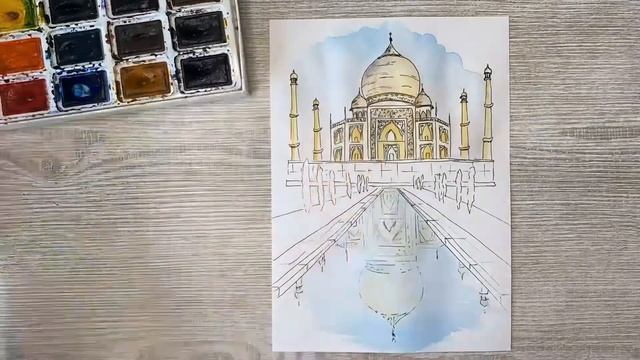 Архитектура Тадж-Махал акварелью / Architecture Taj Mahal with watercolor sketching