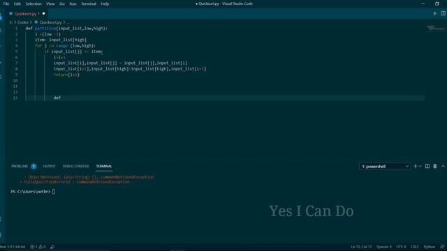 Quicksort Algorithm using Python | Yes I Can Do