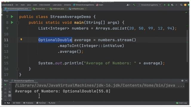 JAVA 8 STREAM CALCULATE AVERAGE LIST OF NUMBERS IN ONE LINE OF CODE | CODE EXAMPLE | InterviewDOT