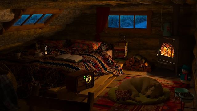 Deep Sleep in a Cozy Winter Hut | Relaxing Fireplace Crackling, Blizzard, Wind & Snowfall Sounds