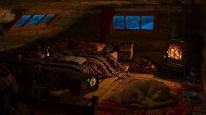 Deep Sleep in a Cozy Winter Hut | Relaxing Fireplace Crackling, Blizzard, Wind & Snowfall Sounds