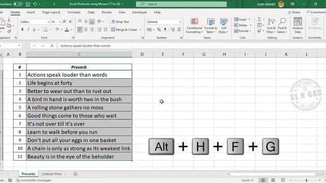 Excel Shortcut to increase Font Size