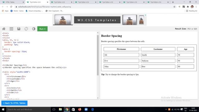 HTML Table Tags - W3schools HTML Tutorial