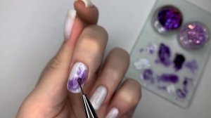 💜 Космический маникюр / Текстура на ногтях / Дизайн ногтей по мокрому / эффект галактики на ногтях