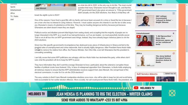 Jean Mensa is planning to RIG the election because she knows she will go to JAIL
