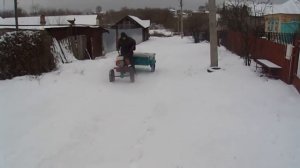 катаемся на мотоблоке зимой