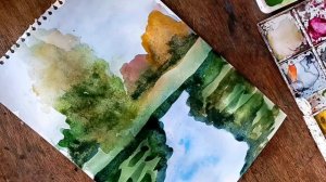 Акварель рисования Пейзаж. творчество живопись.