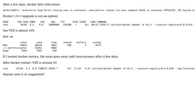 Unix & Linux: docker fork/exec /proc/self/exe: cannot allocate memory смотреть онлайн