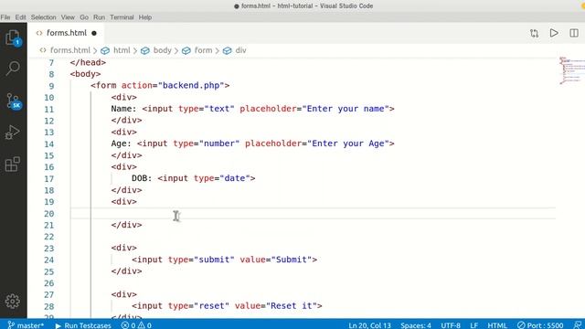 Forms in HTML(subpart 1) Part 10 (input radio, submit,password,reset,text name , date)