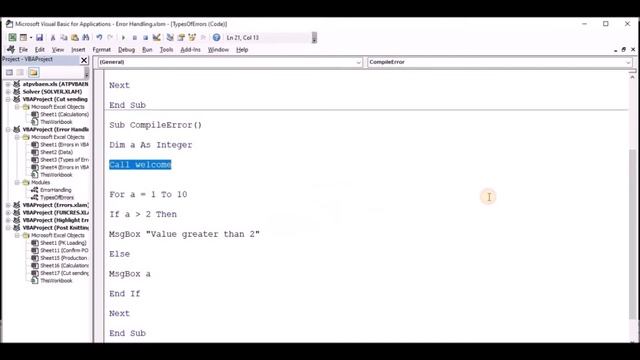Excel VBA Macro Sinhala | 31- Types Of Errors In VBA