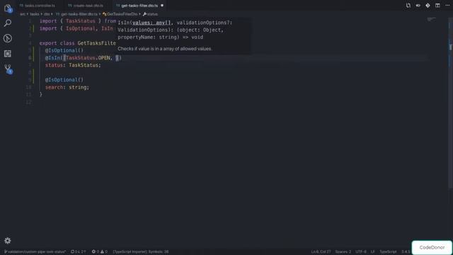Lecture 28. ValidationPipe Task Filtering and Search | Scalable | Modern TS | Master NestJS (2021)
