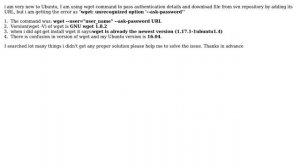 Ubuntu: After giving username and password wget says wget: unrecognized option '--ask-password'