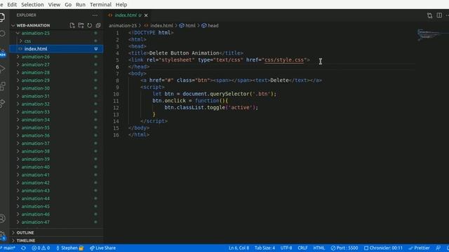 Delete Button Animation with HTML, CSS, Javascript - App Stack