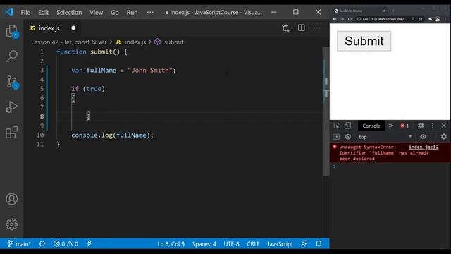 JavaScript Complete Course - let, var & const - Part 49