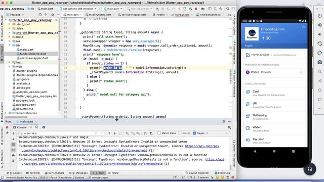 Flutter RazorPay Integration with Order API