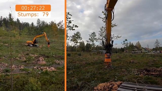 Измельчитель пней роторный Dipperfox на  экскаватор JCB реальная работа