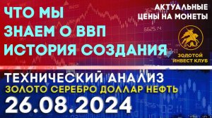 Что мы знаем о ВВП. История создания. Анализ рынка золота, серебра, нефти, доллара 26.08.2024