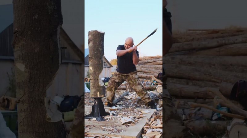 Рубка на вертикальной стойке. Рамиль, УРМ Аника #axe #forging #blacksmith