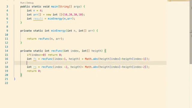 Frog Jump Dynamic Program Solution in Java IDE. Vs Code. Full Code. #dynamicprogramming