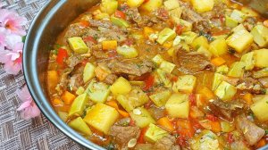 Вкуснейший ужин. Овощное рагу с кабачком и мясом. Очень вкусный рецепт! Понравится всем.