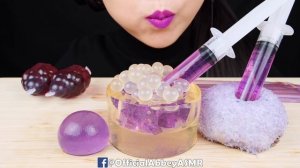 ASMR PURPLE FOOD DESSERTS:JELLO SHOOTER, EDIBLE BOWL, GRAPE JELLY NOODLES, TIKTOK JELLO, BOBA 케이크 먹