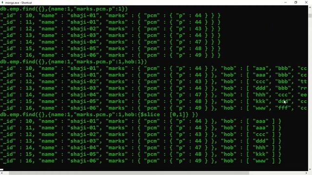 mongoDB  06 By Shaji  Topic:  find(), Projections, mongodb Sort(), $slice.