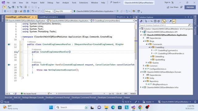 Clean Architecture | CQRS | Mediator | command handler for Create