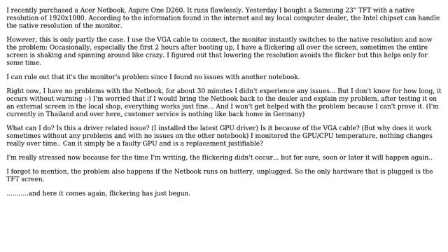 Flickering issue in external monitor when used with Acer Aspire One D260 netbook (Intel GMA 3150) смотреть онлайн