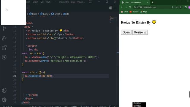 resizeBy and resizeTo Method in JavaScript || JS Tutorial for Beginners in 2022