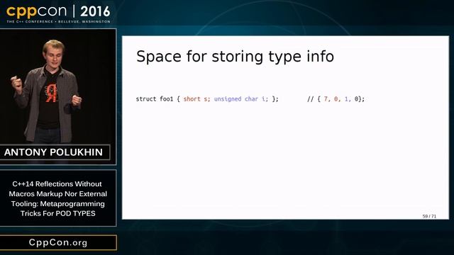 CppCon 2016: "C++14 Reflections Without Macros, Markup nor External Tooling.." смотреть онлайн