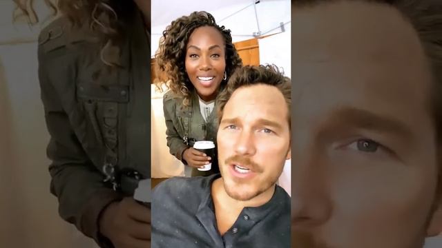 Chris Pratt and Dewanda Wise on the set of Jurassic World Dominion