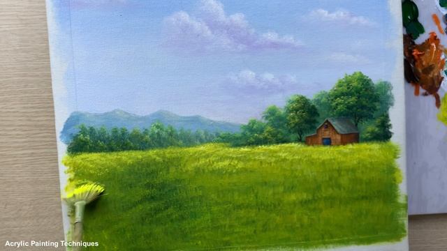 Daily Art #020 / Acrylic / Beautiful Spring With Flowering Blue Flowers In Meadow смотреть онлайн