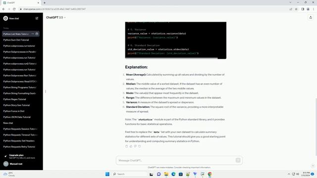 python summary statistics of list