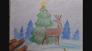 Как нарисовать оленя \\ нарисовать елку // новогодний пейзаж \\ что нарисовать на новый год