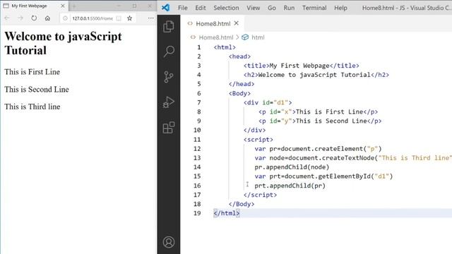 #44 JavaScript Tutorial in Hindi: Dynamically Insert HTML Element using appendChild and insertBefor