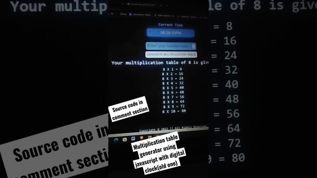 Multiplication Table generator using javascript #coding #css #coders #computerprogramming #htmlcss