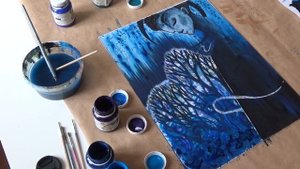 Ночь - картина акрилом на стекле // acrylic painting on the glass - process