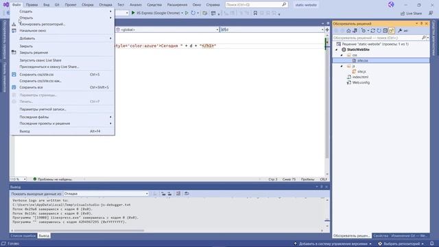 Проект Visual Studio 2022 для создания статического веб сайта