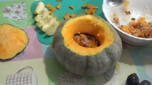 Тыква  с рисом, сухофруктами, запеченная в духовке целиком-вкусный десерт