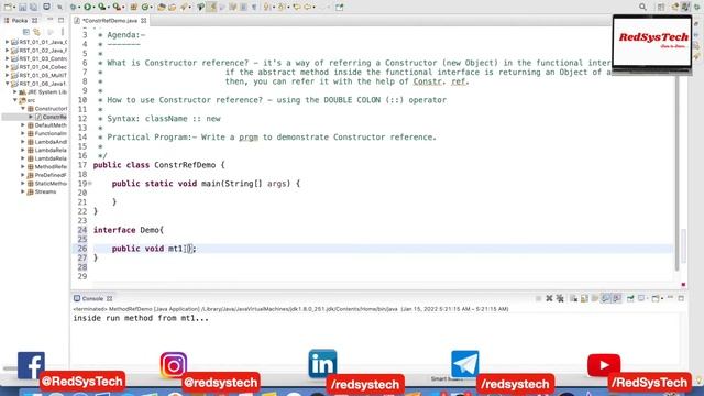 # 167 Constructor References in Java | Java 8 constructor method references | java |java8|RedSysTec