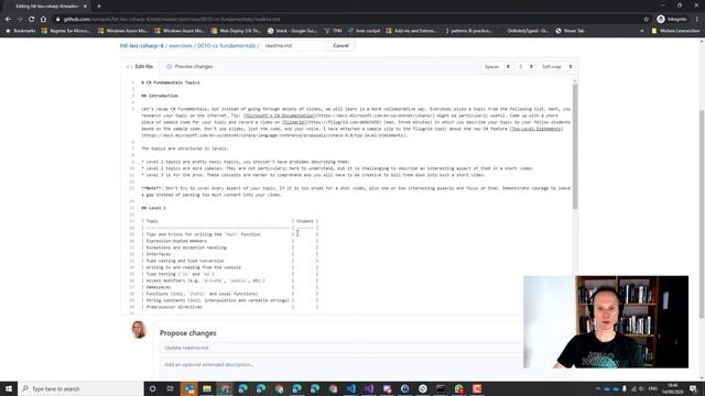 C# Course: Contributing to the course GitHub repository