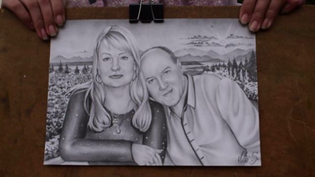 Портрет Простыми карандашами  формат А4 21см х 30см "Семья на фоне прекрасного леса" смотреть онлайн