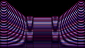 Красно-синяя стена с танцующими светящимися линиями. Анимация полос для ритмичной музыки. 4K.