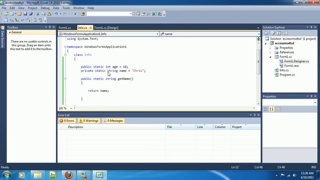 C# Tutorial #9: Public, Private, and Static
