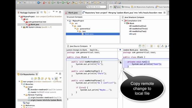 Eclipse - Merge and Resolve Conflicts with git смотреть онлайн