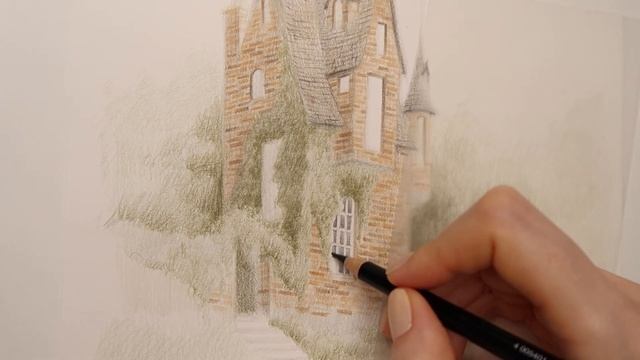 Фрагмент урока по рисованию цветными карандашами "Дом, утопающий в зелени" смотреть онлайн