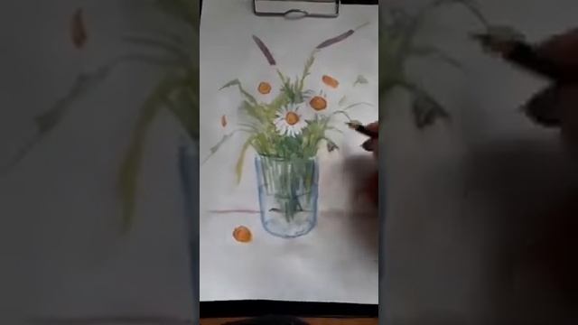watercolor bouquet of daisies (букет ромашек акварелью) смотреть онлайн