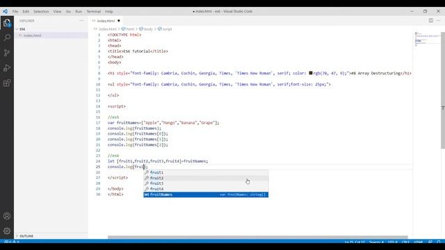 ES6 | #8 Array Destructuring | Step by Step Tutorial for ES6 - JavaScript