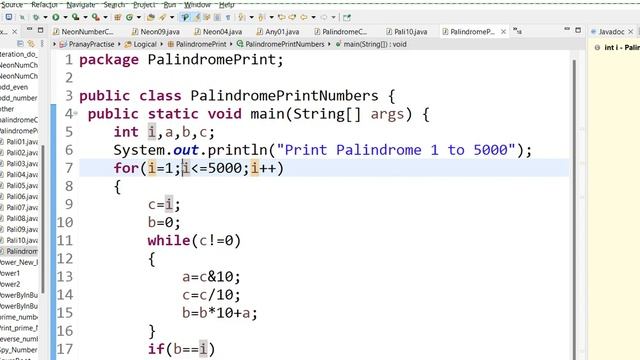 Java logical Program  :  Print Palindrome numbers from 1 to 5000