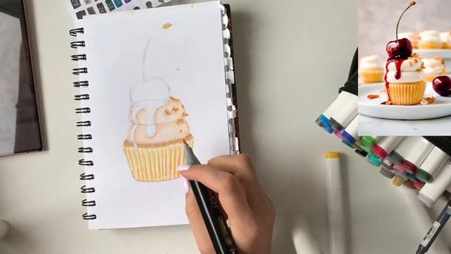 КАПКЕЙК С ВИШНЕЙ МАРКЕРАМИ  // Скетчинг маркерами // Маркеры с AliExpress // Пошаговый Видеоурок